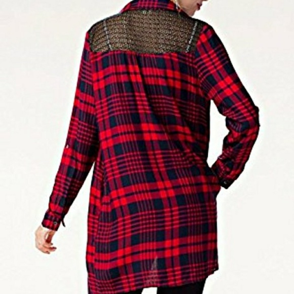 Red Plaid Shirt Cardigan - Picture 3 of 4